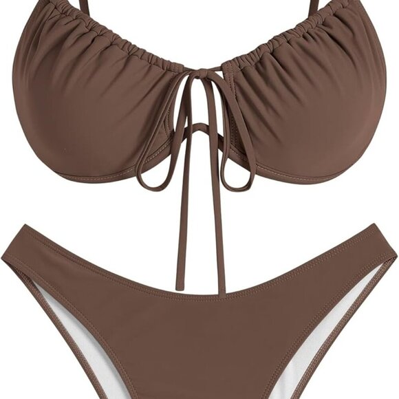 Women High Cut Bikini Sets String Sexy Swimsuit Coffee Large - Picture 5 of 8